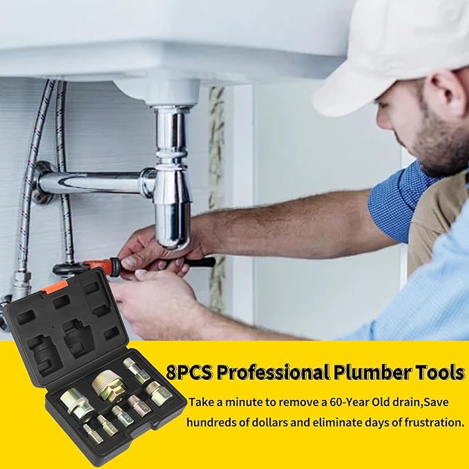 1.5" Tub Drain Removal Tool - 8 PCS Extractor Set for Stubborn Rusted Drains, Stops Stripping