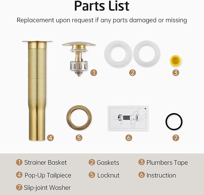 KES Sink Drain without Overflow Anti Clogging Pop Up Drain with Strainer Bathroom Sink Drain Assembly Brushed Gold, S2013D-BZ