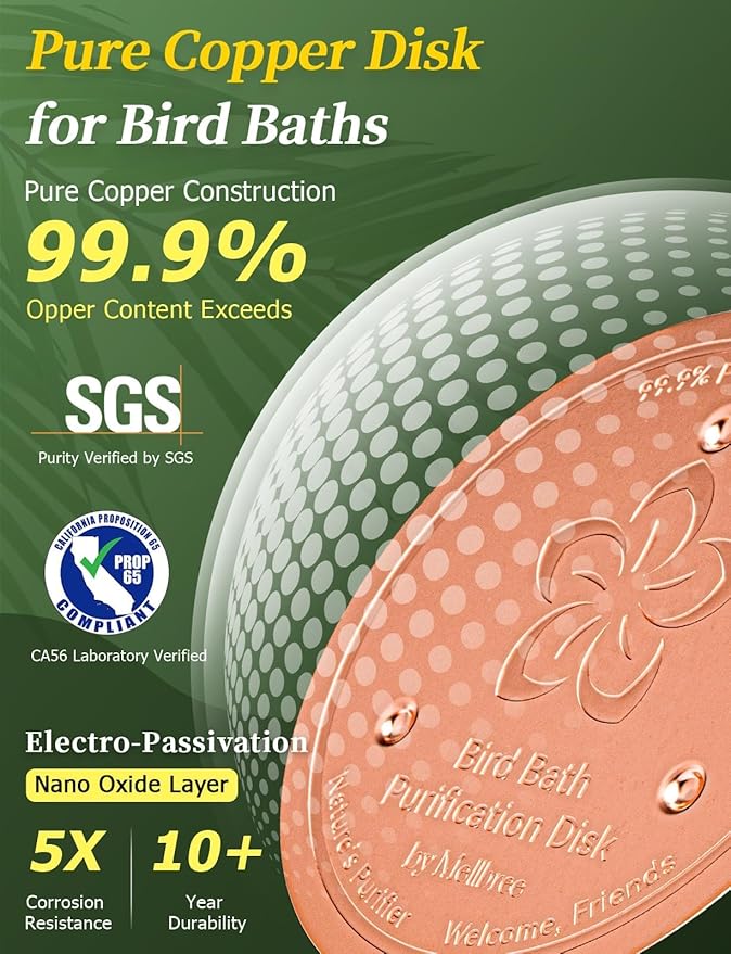 Mellbree Bird Bath Copper Disc, 0.6mm 99.99% Pure Copper for Natural All-Weather Water Care, Compatible with Most Outdoor Birdbaths, Bowls, Heaters & Solar Units (Flower)