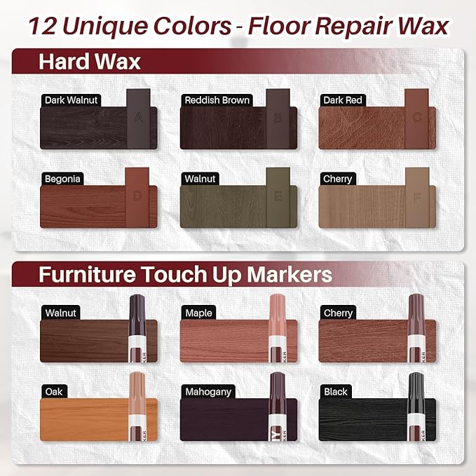 Laminate Floor Repair Kit with Heat Pen, 6 Colors Linoleum Repair Kit Floor Hard Wax Furniture Touch Up Marker Scratch Repair Restore Scratch, Crack, Stain, Hole for Wood Floor Door,Cabinet,Table.