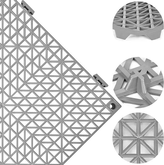 ToLanbbt Modular Interlocking Cushion 8P 11.8" x 11.8" Interlocking Rubber Floor Drain Holes Non-Slip Splicing Drainage Mats for Deck, Shower, Kitchen, Drain Pool, Sauna Bath, Indoor Outdoor (Grey)