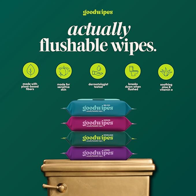 goodwipes Flushable Wipes Bulk Pack, Botanical Bliss Adult Wet Wipes for Women & Men, Sewer & Septic Safe, Toilet & Bathroom Essentials, Extra Large, 418 Count (8 Packs and 1 Travel Pack)
