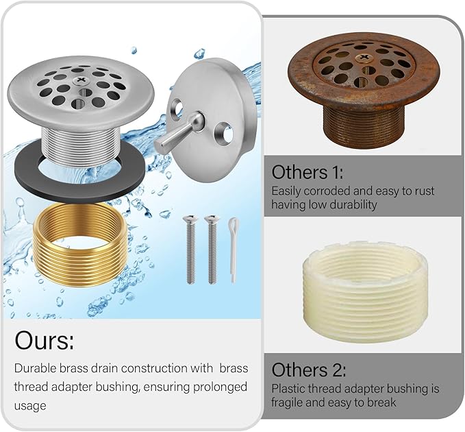 Brushed Nickel Trip Lever Bathtub Drain Tub Trim Set with Trip Lever Overflow Face Plate, Bathroom Tub Drains Replacement Conversion Tub Drain Kit Assembly with Universal Fine Coarse Thread