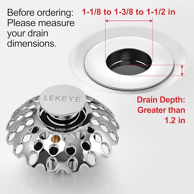 LEKEYE Bathroom Sink Stopper | Shower Drain Hair Catcher | Pop Up Sink Drain Plug | Bathroom Sink Drain Strainer for 1-1/8"to 1-3/8" to 1-1/2" Drain Holes