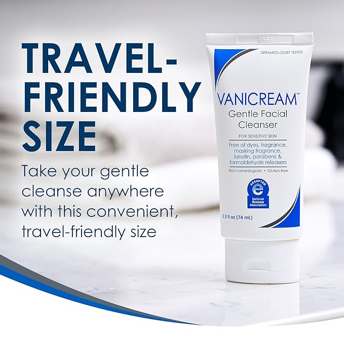 Vanicream Gentle Facial Cleaner, 2.5 Fl Oz, Formulated without Common Irritants for Sensitive Skin, Removes Makeup, Dirt & Excess Oils, Non-Comedogenic, pH-Balanced Face Wash