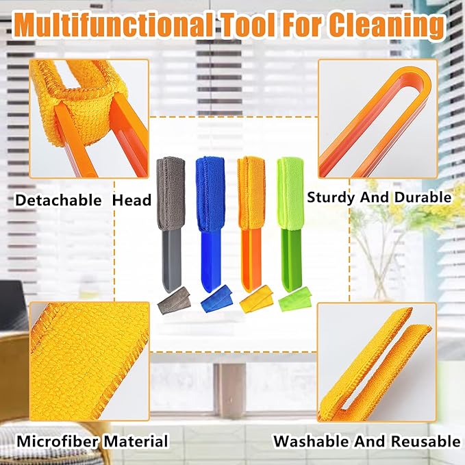 4 Pack Microfiber Blinds Duster, 4 Removable and Washable Sleeves, Cleaner for Window Blinds, Air Conditioner Vents, Fans, Car Vents