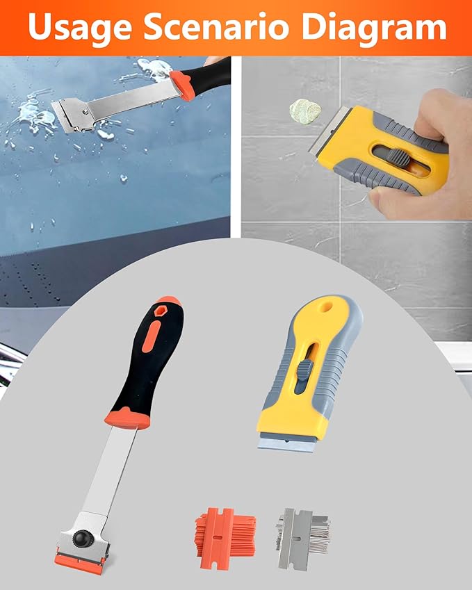 2 Pack Razor Blade Scraper with 20 Plastic and 20 Metal Blades for Removing Paint, Grease from Windshield, Registration Sticker, Glass Top Stove Cooktop Scraper