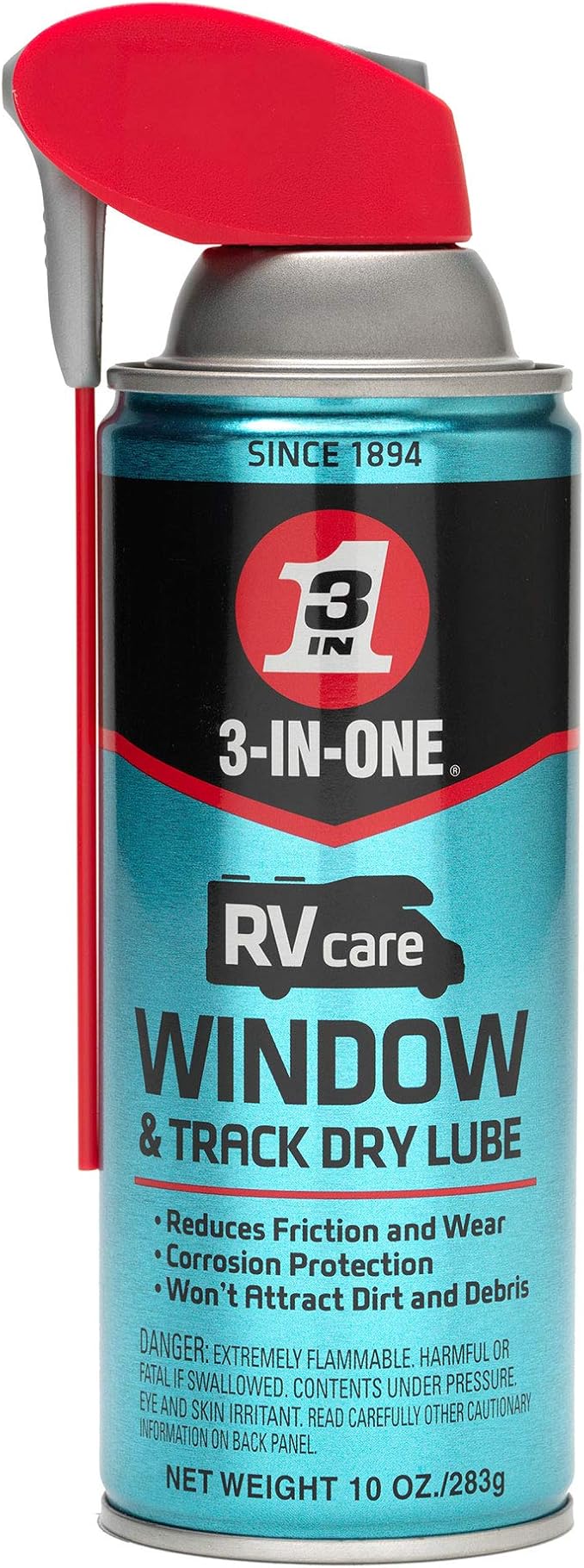 3-IN-ONE RVcare Window & Track Dry Lube with SMART STRAW SPRAYS 2 WAYS, 10 OZ