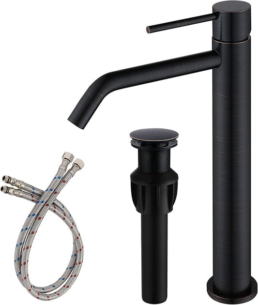 Oil Rubbed Bronze Vessel Sink Faucet with Pop Up Drain and Supply Lines, Stainless Steel Bronze Vanity Faucet Single Hole, JXMMP 1 Handle Bathroom Faucet Oil Rubbed, JXM1001ORB