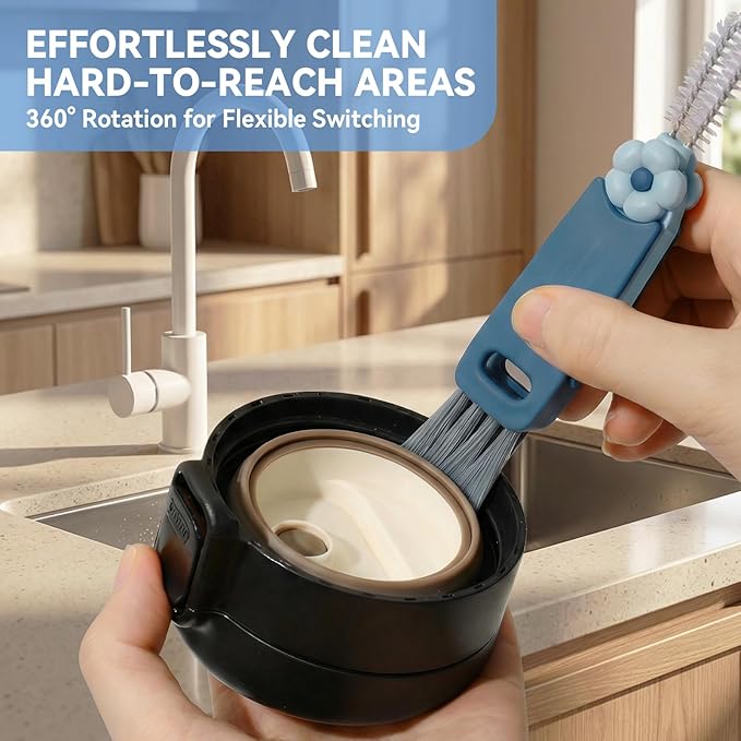 6 Pack Cup Lid Cleaning Brush Set with 3 Straws, Multifunctional Bottle Brush, Cup Lid Gap Cleaner, Durable Bristle Crevice Cleaning Brush,Flat End Brushes