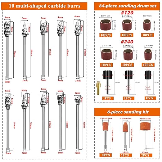 80PCS Tungsten Carbide Rotary Burr Set with Sanding Drums,1/8-Inch Shank Dual Cut for Dremel Tools,Metal Steel Aluminum Wood Engraving Grinding Cutting Polishing Rotary Tool Accessories