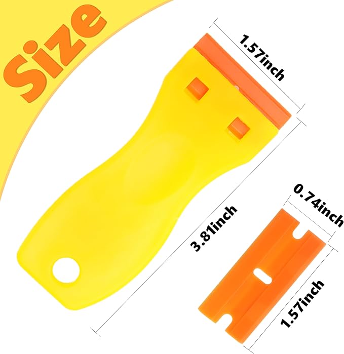 2-Pack Plastic Razor Scraper Tool with 8 Double-Edged Blades - Scratch-Free Sticker & Decal Remover for Car Windshield, Glass, Kitchen Cooktop, Label & Glue Residue - Safe Ergonomic Cleaning Gadget