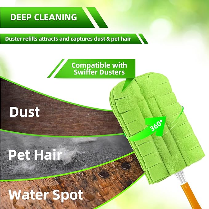 12 Pack Reusable Duster Refill Compitable with Swiffer Duster - Washable Heavy Duty Dusters Refills 360 for Swiffer Duster Handle & Super Extender Handle(Handle is Not Included)