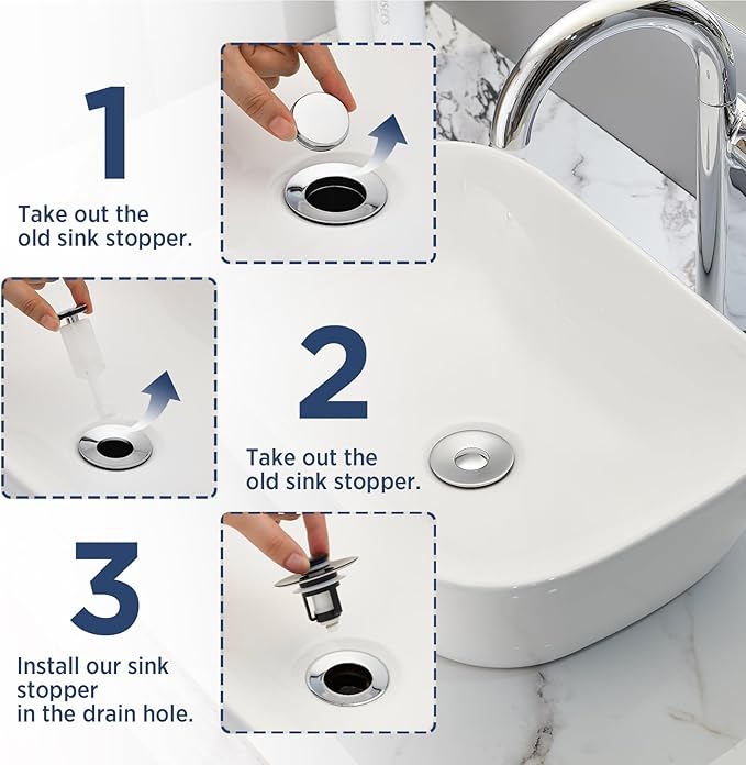 Universal 2 in 1Bathroom Sink Stopper, 1 Pack Pop Up Bathroom Sink Drain Strainer for 1.06"-1.65" Basin Drain Holes, Anti Clogging Drain Filter (Matte Black(s)-1p)