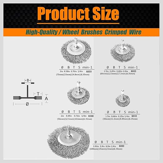 20 Pack Wire Brush Wheel for Drill Set, Wire Brush for Drill 1/4 Inch Hex Shank 0.012 inch Coarse Carbon Steel, Wire Wheel for Drill for Cleaning Rust and Abrasive,Wire Brush Drill Attachment