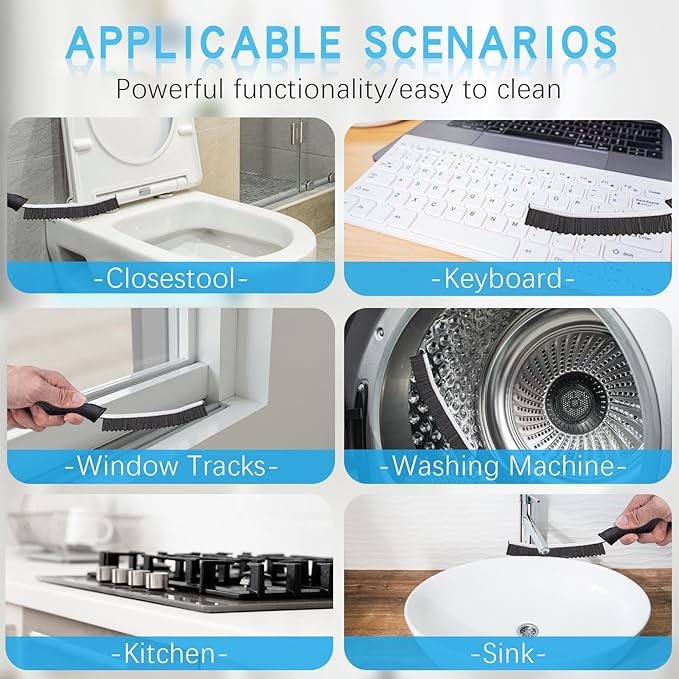Magiware Hard Bristle Crevice Cleaning Brushes for Household Use - 2025 New Thin Scrub Brush Set, Small Cleaner Tool for Narrow Spaces, Kitchen,Toilet, Bathroom,Window, Faucets, Car Gaps (Model 2)