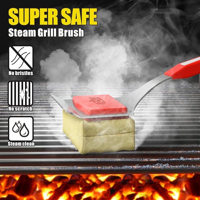 GRILLART Grill Brush Bristle Free, Replaceable BBQ Cleaning Pad (No Handle), Safe Replacement Cleaning Pad/Head for Cast Iron/Stainless Steel Grates - Red