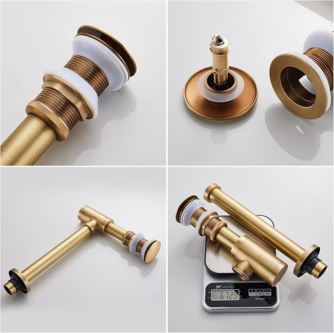 MENATT Solid Brass Bathroom Sink Stopper P-Trap Complete Set, Adjustable Bathroom Bottle Trap Sink Drain Kit and Pop Up Drain Without Overflow, Antique