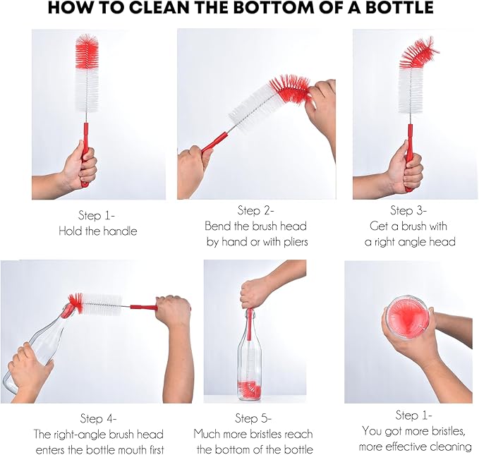 ALINK 16 inch Extra Long Red Bottle Cleaning Brush Cleaner for Washing Narrow Neck Beer/Wine/Thermos/Sport Well, Brewing Bottles, Hummingbird Feeder