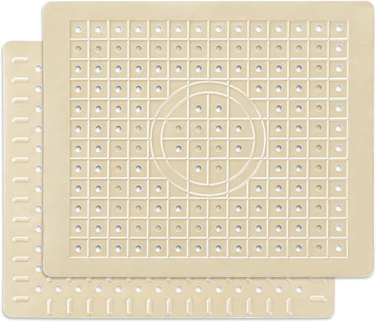 WILLKOMMEN Kitchen Sink Mat, 12" x 10" Rectangular Sink Protector Pad, Fast-Draining Grid Design Liner, Dish Drying Mat 2 Pack Beige