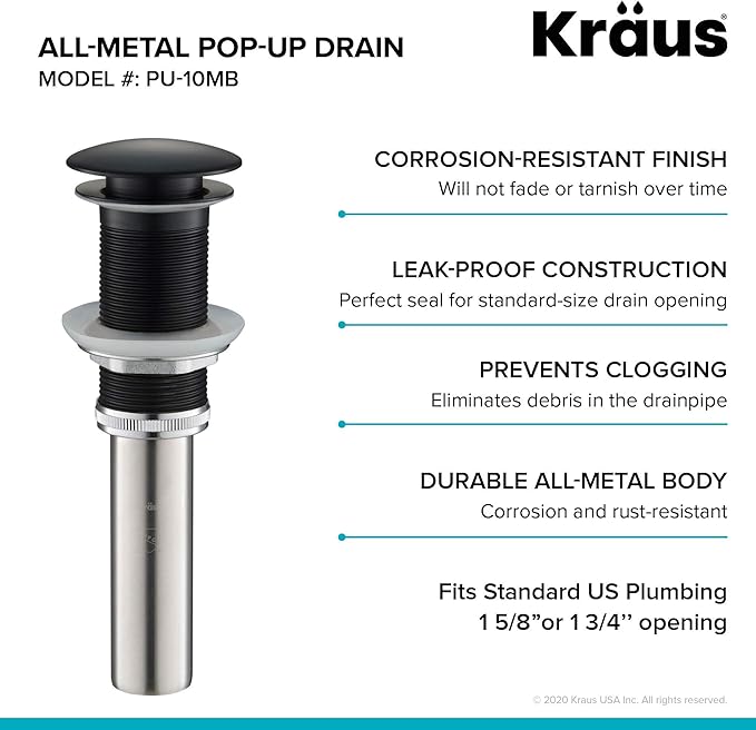 KRAUS Pop-Up Drain in Matte Black, PU-10MB