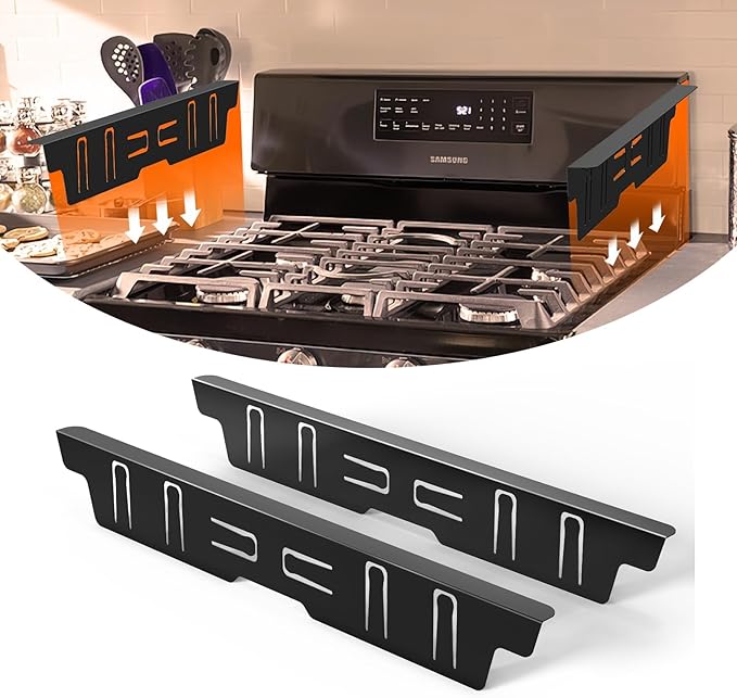 Stainless Steel Stove Gap Covers - Oven Gap Filler Kit 25.4" Between Stove & Counter Top - Heat Resistant Slide-in Range Trim Guard for Seamless Kitchen Accessories Easy Clean