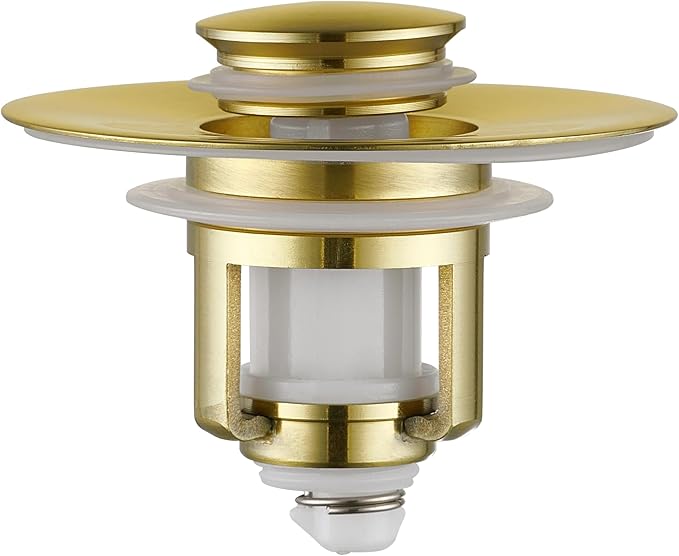 Universal 2 in 1Bathroom Sink Stopper, 1 Pack Pop Up Bathroom Sink Drain Strainer for 1.06"-1.65" Basin Drain Holes, Anti Clogging Drain Filter (Gold(s)-1p)