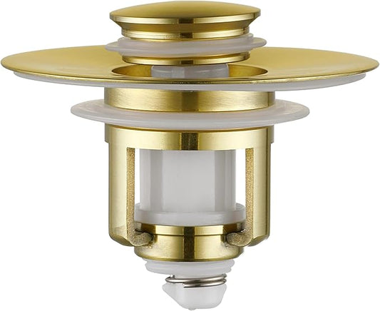 Universal 2 in 1Bathroom Sink Stopper, 1 Pack Pop Up Bathroom Sink Drain Strainer for 1.06"-1.65" Basin Drain Holes, Anti Clogging Drain Filter (Gold(s)-1p)