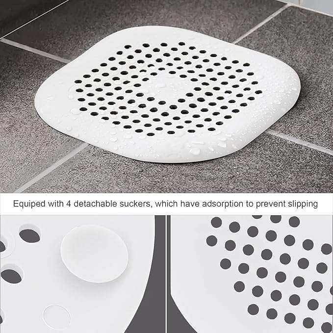 2 Pieces Shower Drain Hair Catcher Bathtub Stopper Home Drain Protectors Drain Cover with Sucker Water Trap Sink Cover for Bathroom Bathtub and Kitchen (White,White)