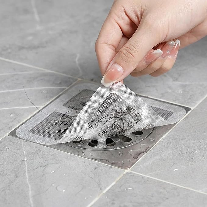 Disposable Shower Drain Hair Catcher, 50 Pack Adhesive Mesh Drain Covers for Shower, Bathtub, Bathroom Sink & Laundry – Peel and Stick Drain Strainer, Waterproof, Fast Drainage, Prevents Hair Clogs