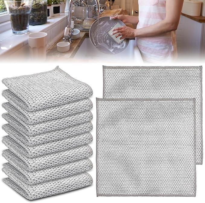 Wire Dishwashing Rag for Wet and Dry,10 Pack Non-Scratch Wire Dishcloth,Multipurpose Cleaning Pads,Wire Miracle Cleaning Cloths,Mesh Cleaning Cloth for Metal Pot Kitchen Dishes