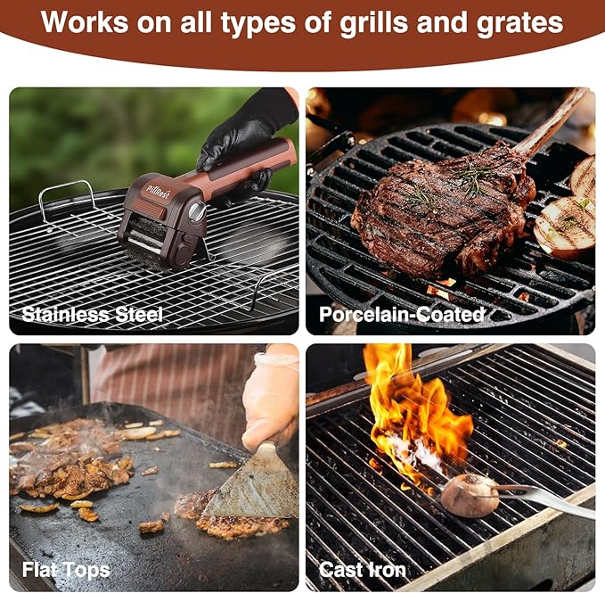 Electric Grill Brush, Cordless Rechargeable Grill Cleaner with LED Light - 950 RPM Spinning 304 Stainless Steel Head, Cool Fathers Day BBQ Accessories Gifts for Husband Dad Boyfriend Son or Brother