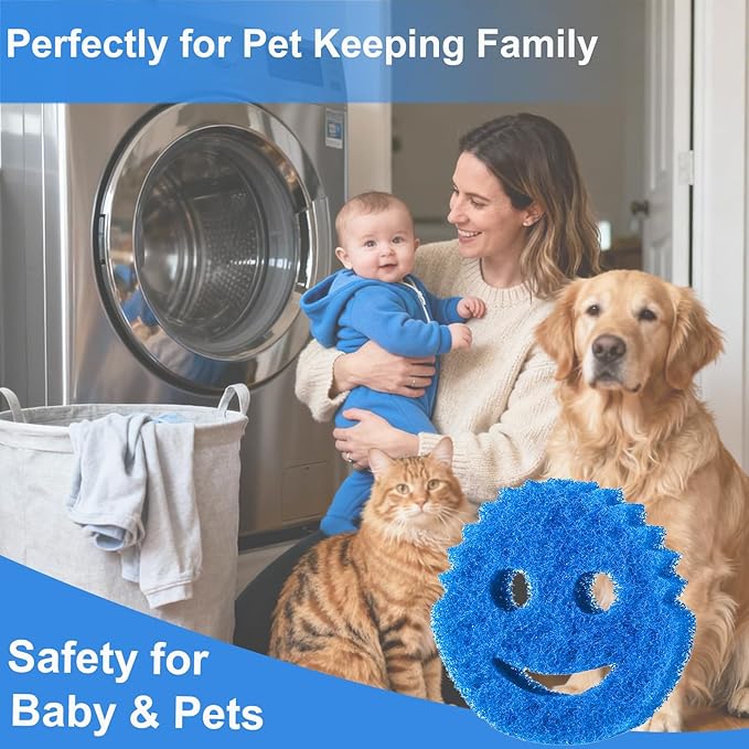 Pet Hair Remover for Laundry, 6PCS Reusable Dog & Cat Hair Remover Tool - Removes Pet Fur, Hair, Lint, Dander from Clothes &Washing Machine. (Blue, Smiling face)