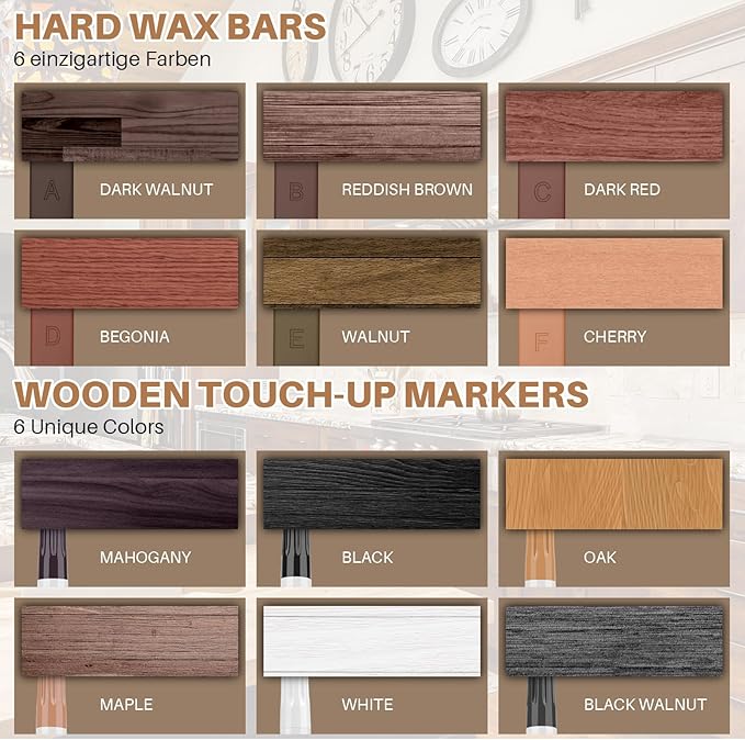 Vinyl Floor Repair Kit with Heat Pen - 6 Colors Hardwood Floor Wax Wood Furniture Marker Laminate Repair Kit Cover Scratches, Stains,Cracks, Holes for Doors, Cabinets, Table, Floors