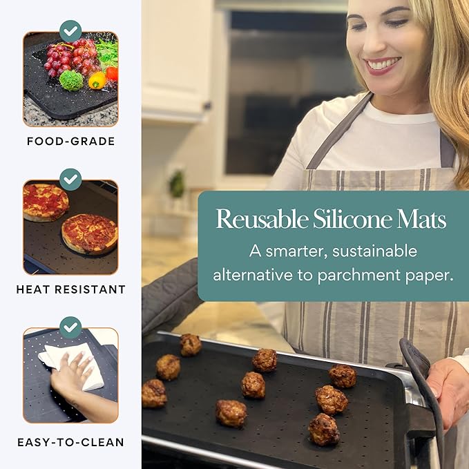 Baking & Splatter Screen for Frying Pan Beckon Ware | USA Brand | 17.5 x 12 Inch, Black, Multi-Use Silicone Baking Rack for Oven, and Stove – Grease Splash Guard, Baking Supplies, Pastry Sheet
