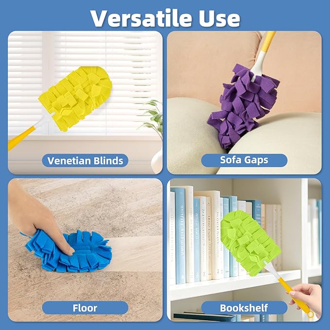 6 PCS Fleece Reusable Duster Refills for Swiffer, Washable 360 Dusters for Cleaning, Fans, Floors, Blinds, Windows (Include 1 Handle & Laundry Bag)