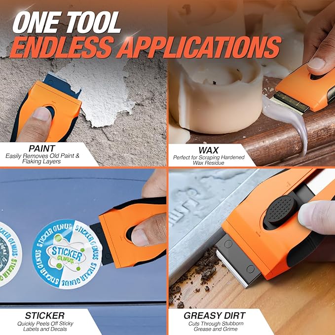 Razor Blade Scraper Tool | 18 Extra Blades, Unique Auto-Reload Mechanism, Dual Storage Compartment, Cleaning Razor scraper for Kitchen, Glass, Cooktop, Stovetop, Oven, Paint, Window, Sticker
