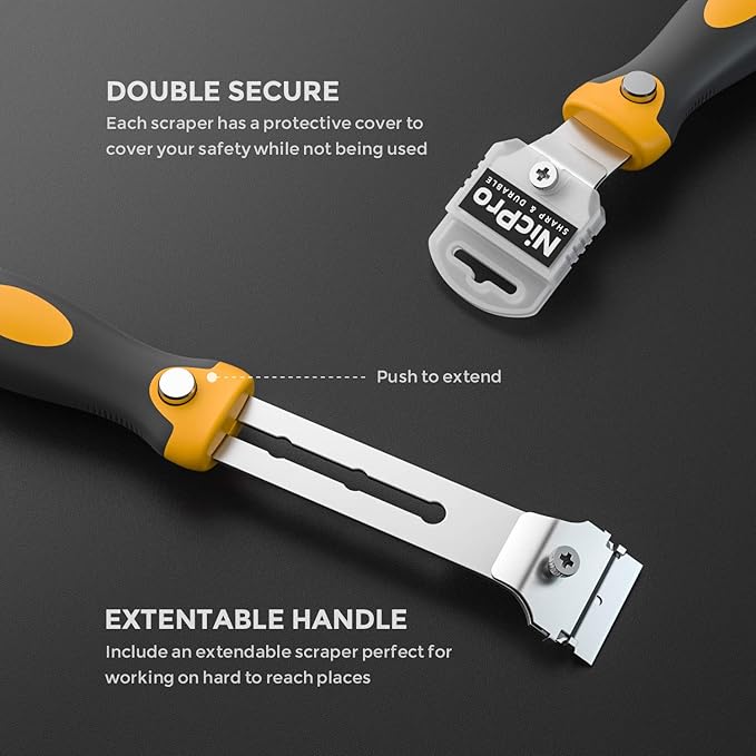 Nicpro 2 PCS Muti-Purpose Razor Blades Scraper Set With 20 Blades Industrial, Adjustable Handle, Cleaning Glass Window Wall Paint, Label Sticker Decal Removal