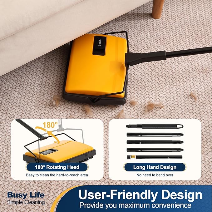 Yocada Manual Carpet Sweeper Cleaner Household Sweeper Hand Push Non-Electric Lightweight for Low&Undercoat Carpets Rugs Home Office Pet Hair Dust Scraps Paper Small Rubbish Cleaning 1*Extra Brush