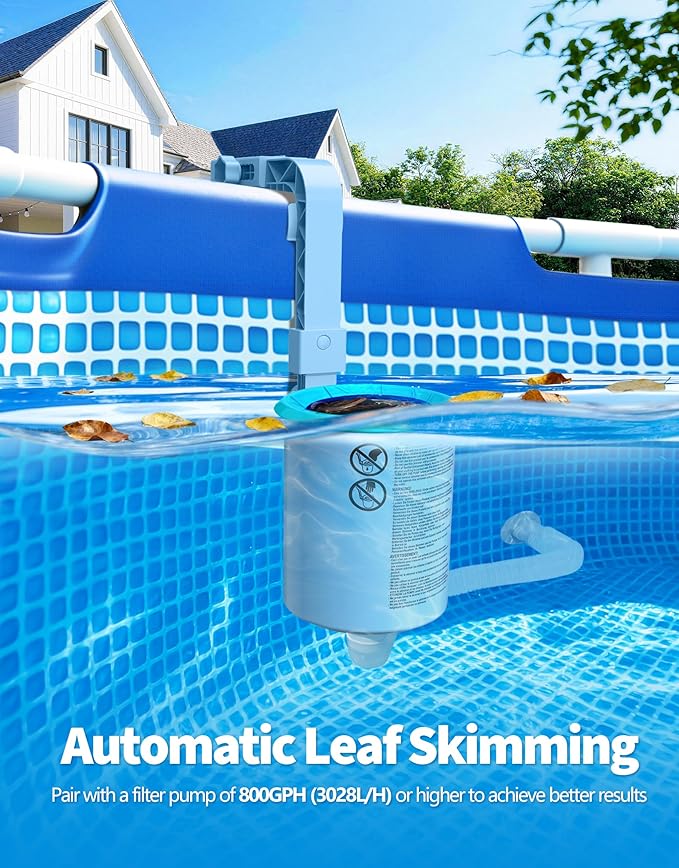 BluSwim 2026 Above Ground Pool Surface Skimmer Come with 3 Filter Socks, Enhanced Structure & Thickened Brackets Wall Mount Pool Skimmer, Floating Top Skimmers - Auto Skimming Surface Debris - Green