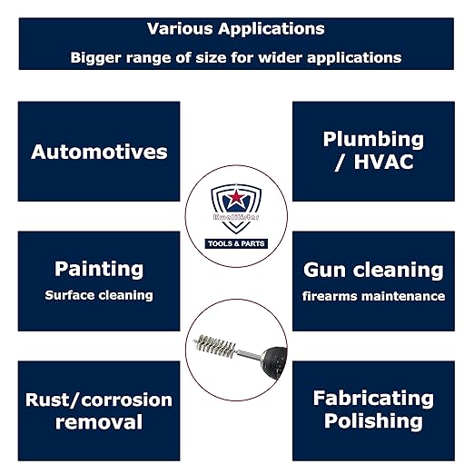 [8-Size] Bore Brush Set, Stainless-Steel Wire Cleaning Brushes for Power Drill, 1(1/8) to 1/4-inch Diameter in 1/8-in increments (29, 26, 22, 19, 16, 13, 10, 7 mm), with Rotation Direction on Tag