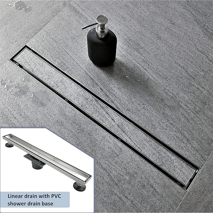 Neodrain 48-Inch Linear Shower Drain with Tile Insert Grate, Professional Brushed 304 Stainless Steel Rectangle Shower Floor Drain Manufacturer, Floor Shower Drain with Shower Drain Base
