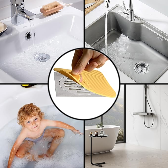 Shower Drain Cover Tub Stopper,2 Pieces Sewer Anti-Odor Mat Deodorizing Drain Plugs for Kitchen,Bathroom and Laundry(5.9x5.9 inch) Yellow