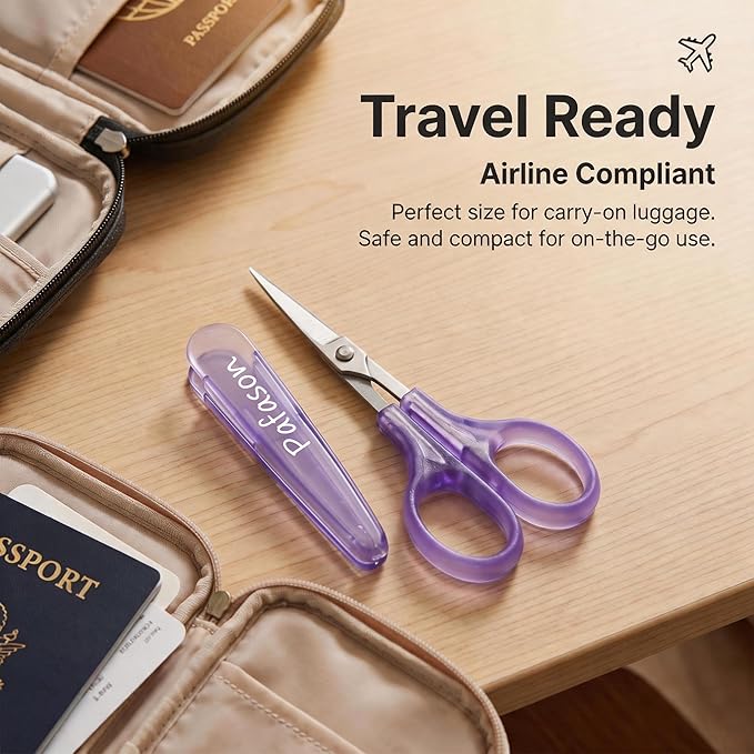 PAFASON Small Travel Embroidery Scissors Set Curved Straight Tip All Purpose for Quilting Sewing Knitting Crafting Cross Stitch Crochet Thread Yarn Paper Fabric Detail Multipurpose Cutting Safety Case