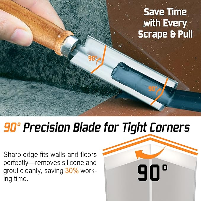 2 PCS Professional Caulk Remover Tool – Heat-Treated Caulking Tool with 90° Sharp Blade & Solid Wood Handle, Saves Time for Home Improvement, Durable Grout & Silicone Remover Tool