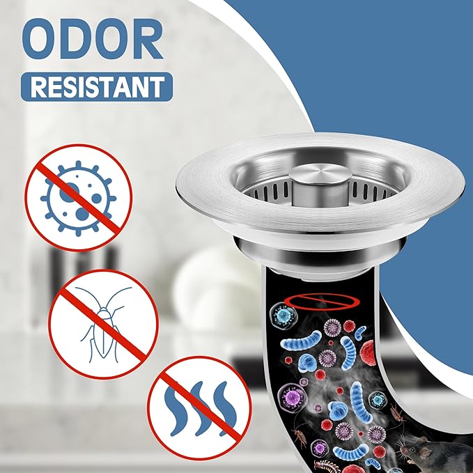Kitchen Sink Drain Strainer 2 Pack, 304 Stainless Steel Pop Up Sink Stopper, Anti-Clogging Sink Drain Strainer for US Standard Kitchen Drain