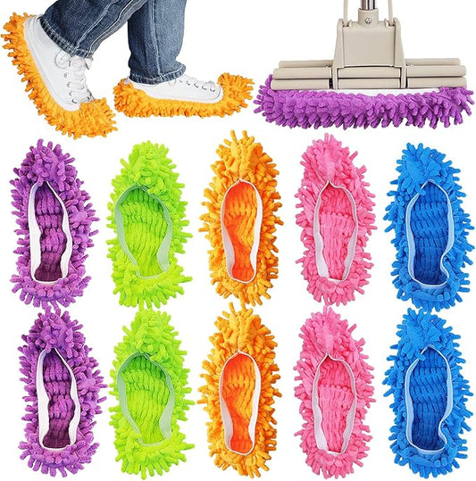 10 Pcs Shoes Cover Dust Duster, Washable Mop Slippers Shoes for Floor Cleaning, Reusable Microfiber Duster Mops for House, Office, Bathroom, Kitchen Cleaning (5Pairs)