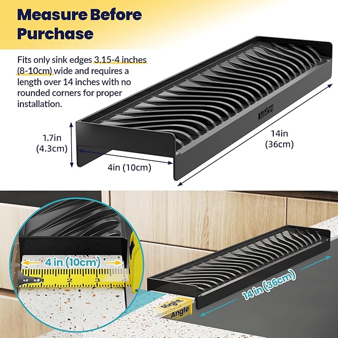 NiHome Multi-Use Silicone Kitchen Sink Edge Guard for Stone Countertop Edges 3.15"-4" Wide, Upgraded Slope Design with Raised Drainage Channels, Protector for Kitchen Sink, Bathtub, Wash Basin (Black)