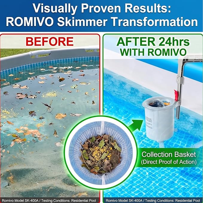 Above Ground Pool Skimmer with 10-Pack Skimmer Socks, Wall Mount Surface Skimmer for Inflatable & Metal Frame Pools, Auto Skims Leaves, Debris, Removable Basket, Works with 800+ GPH Pump