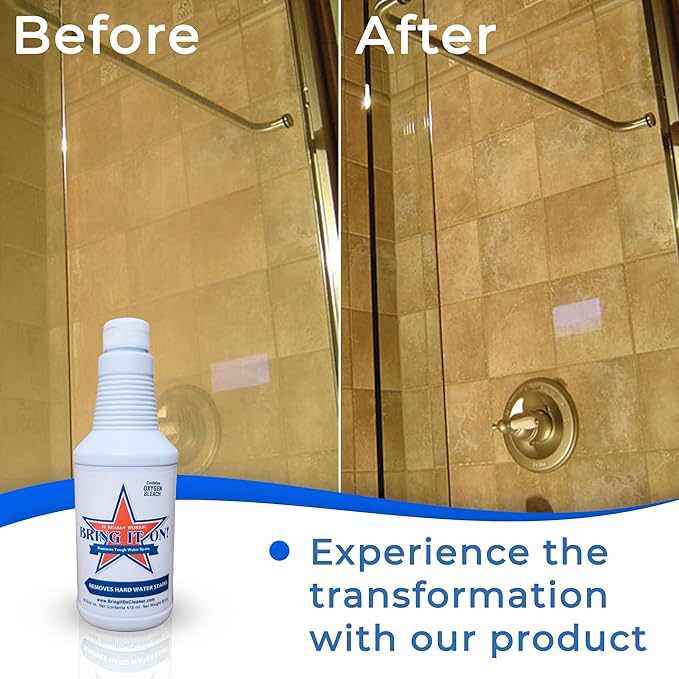 BRING IT ON! CLEANER Hard Water Stain Remover for Glass, Soap Scum remover for Shower glass, Fiberglass, Windows, Tile & Grout, Water Spot Remover for Bathroom, Lime Scale & Sink 32Oz 2Pack